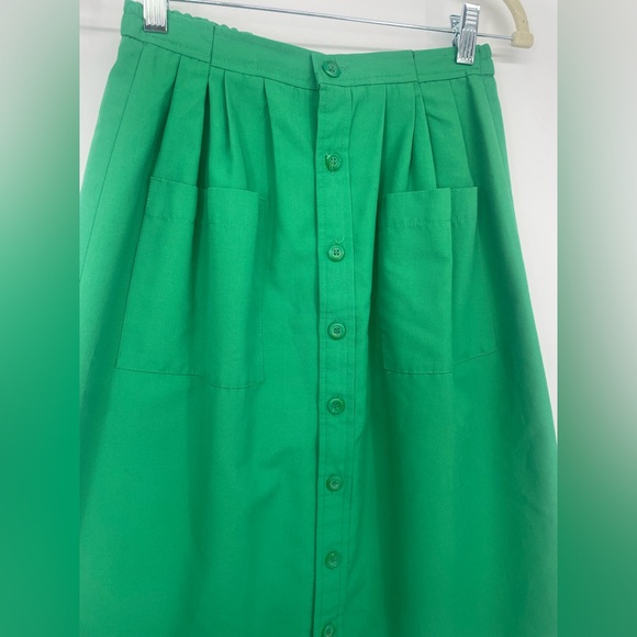 1980s Green Button Front A-line Casual Skirt High Rise Waist With Patch Pockets - Picture 4 of 9